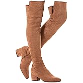 N.N.G Women Over the Knee Boots Thigh High Suede Black Block Low 2 Inch Heel Chunky Above Knee Winter Pointed toe