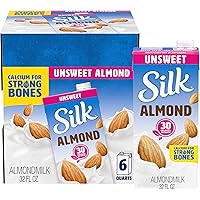Silk Shelf-Stable Almond Milk, Unsweetened, Dairy-Free, Vegan, Non-GMO Project Verified, 1 Quart (Pack of 6)