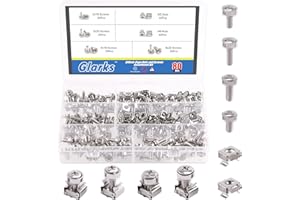 Glarks 80Sets/160Pcs M5 M6 Cage Nuts and Screws Set, Square Hole Hardware Cage Nuts & Mounting Screws Washers for Server Rack