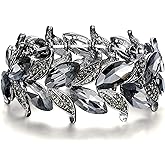BriLove Women's Wedding Bridal Crystal Marquise-Shape Leaf Stretch Bangle Bracelet