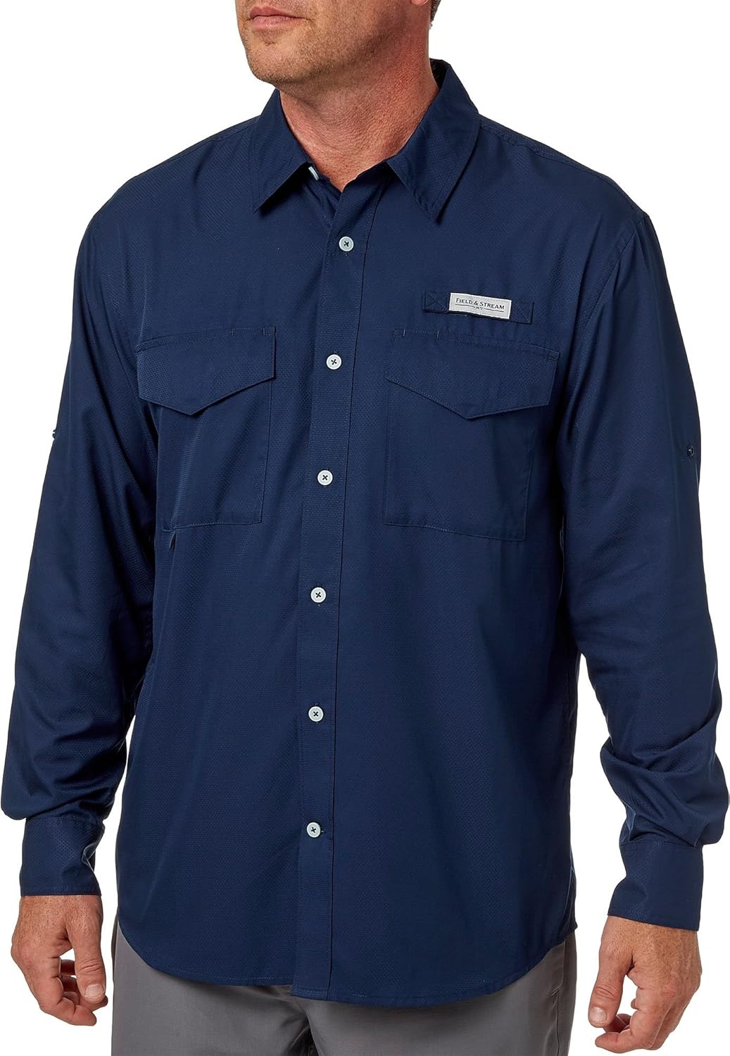 Amazon Com Field Stream Men S Long Sleeve Latitude Fishing Shirt University Navy Small Clothing