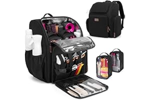 BAFASO Large Capacity Insulated Barber Case with a Semi Detachable Divider and 2 Removable Pouches, Hairstylist Traveling Bag with Multiple Pockets Holds Barber Styling Tools, Black