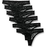 Amazon Essentials Women's Stretch All Over Lace Thong, Pack of 6