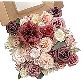 rongflower Artificial Flowers Combo Box Set Burgundy Pink Fake Flower Leaf Box with Stems for DIY Wedding Bouquets Centerpieces Arch Arrangement Baby Shower Party Home Decorations