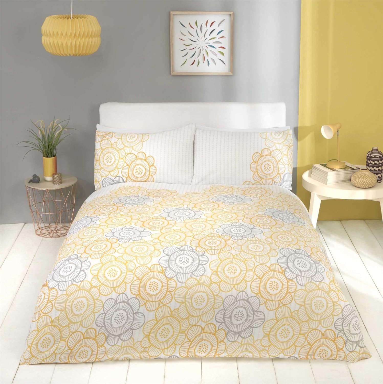 Yellow Double Quilt Duvet Cover Bedding Bed Set Floral Sunflower Moder
