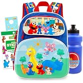 Sesame Street Mini Backpack for Kids Bundle - 12" w Adjustable Straps | Elmo &amp; Friends Small Backpack w Pocket for Travel &amp; Daypack w/ Bottle, Stickers, More ~ Fits Girls, Boys, Adults