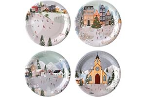 Yungyan 100 Pcs Winter Village Paper Plates 9 Inch Christmas Party Dinner Plates Bulk Disposable Party Supplies for Xmas Wint
