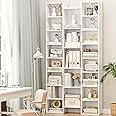 FOTOSOK 71’’ Tall Bookshelf, Triple Wide White Bookshelf with Adjustable Shelves, 8 Tier Media CD DVD Storage Tower Rack, Diaplay Cabinet Shelf, Cube Storage Organizer Shelf for Home Office, White