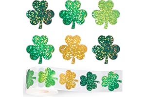 FYSUIMU 500Pcs Sparkly St. Patrick's Day Stickers Laser Green Yellow Shamrock Seal Stickers Glitter Lucky Clover Waterproof Self-Adhesive Decals for Envelope Journal Decor Irish Party Supplies