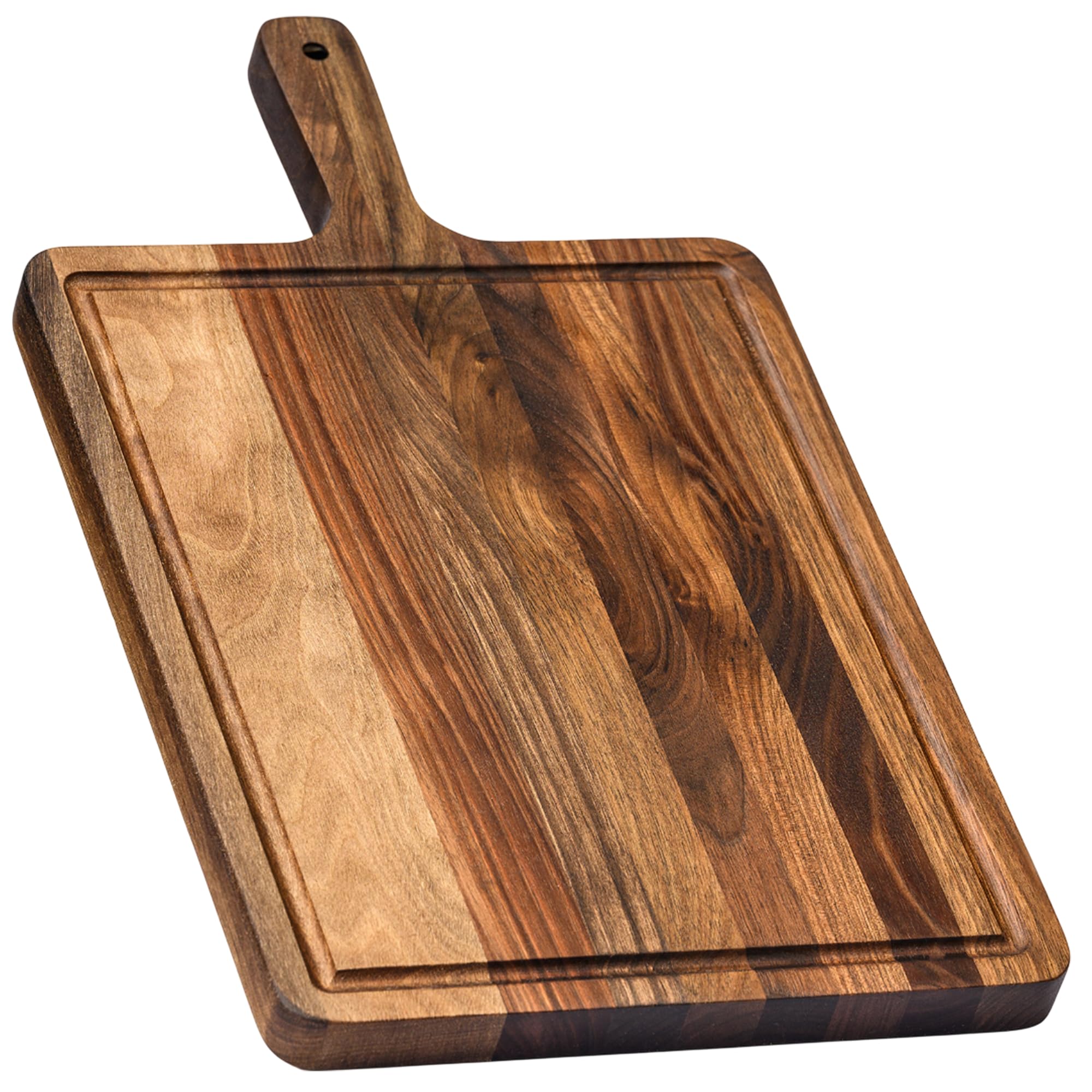 Photo 1 of Premium American Dark Walnut Wood Cutting and Serving Board with Handle - Charcuterie Wooden Board - Durable, Stylish, and Versatile - Juice Groove - 16x9x0.8 in - Woodie Poppins