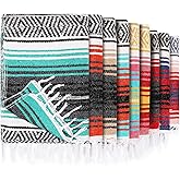 Peryiter 9 Pcs Mexican Blanket Bulk Large Yoga Blanket Striped Falsa with Fringed for Outdoor Beach Picnic Couch, 45 x 70 inch(Bright Colors)