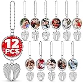 12 Pcs Angel Wings Sublimation Blanks – Double-Sided Sublimation Memorial Blanks | Holds 1.6" Round Photo – Aesthetic Design | Easy Print | Metal Surface with Chain for DIY Keepsake & Gift Giving