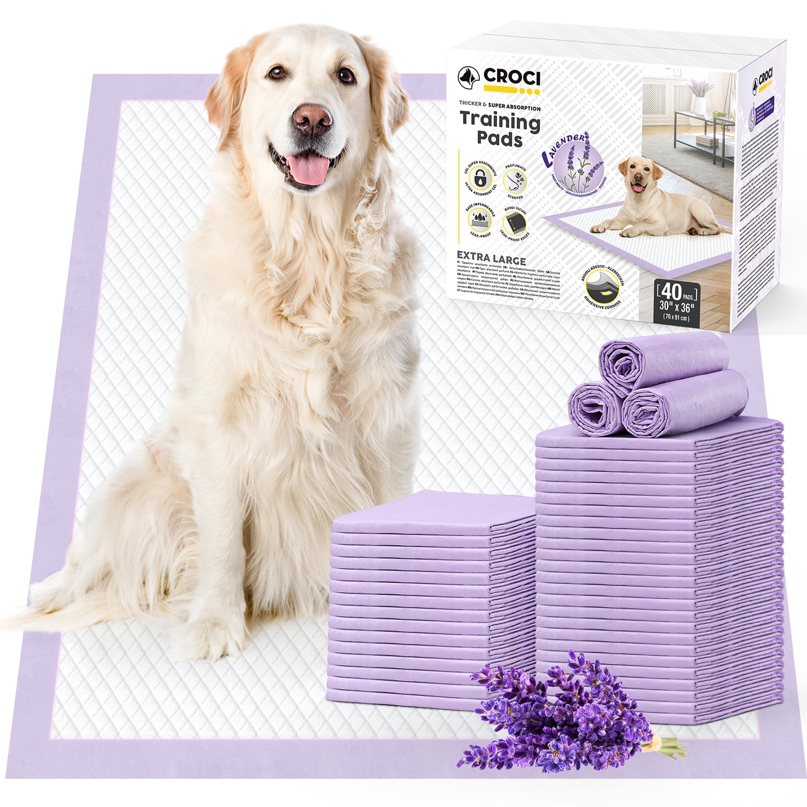 Photo 1 of CROCI Dog Pads Extra Large 30x36in, Puppy Pads with Adhesive Tabs Super Absorbent Up to 10 Cups, Disposable (40 Counts)