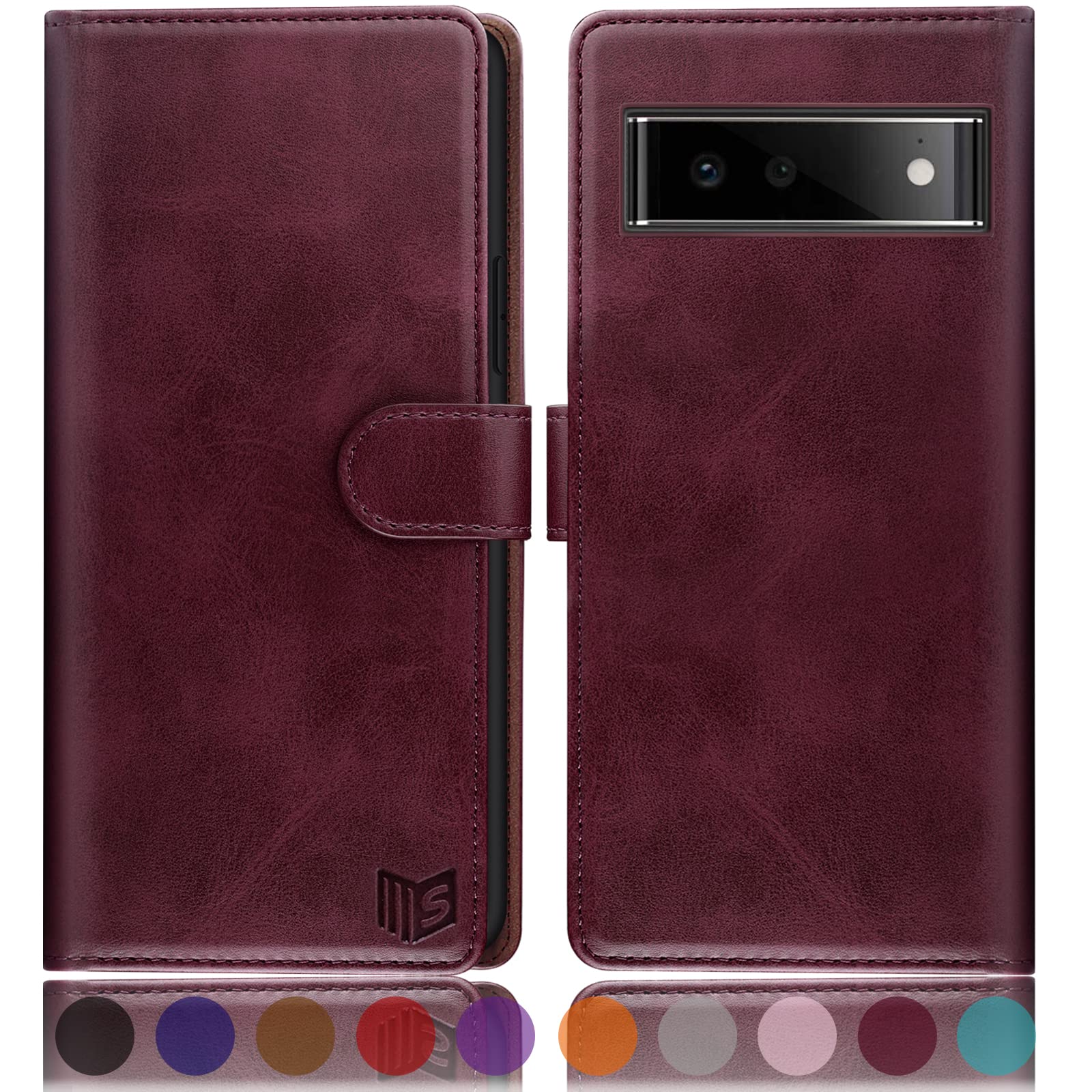SUANPOT for Google Pixel 6 5G case with [Credit Card Holder][RFID Blocking],PU Leather Flip Book Protective Cover Women Men for Pixel 6 Phone case Wine Red