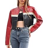shamofeng Women Cropped Faux Leather Jacket Moto Biker Bomber Jackets Zip Up Motorcycle Coats