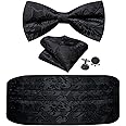 YOHOWA Men Cummerbund Bow Tie Set Silk Paisley Formal Pre-Tied Bowtie Pocket Square Cufflinks Wedding Party Prom