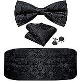 YOHOWA Men Cummerbund Bow Tie Set Silk Paisley Formal Pre-Tied Bowtie Pocket Square Cufflinks Wedding Party Prom