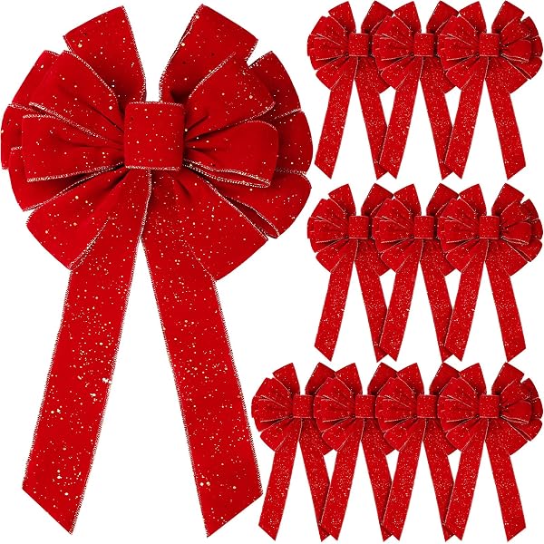 Gold Edge Wired Christmas Bows 12x14 Inch Pklyzj Red Bows Christmas ...