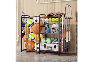 Homsorout Garage Sports Equipment Organizer, Ball Storage for Gear and Toys, Large Capacity, Sports Organizer for Garage with Hooks and Baskets