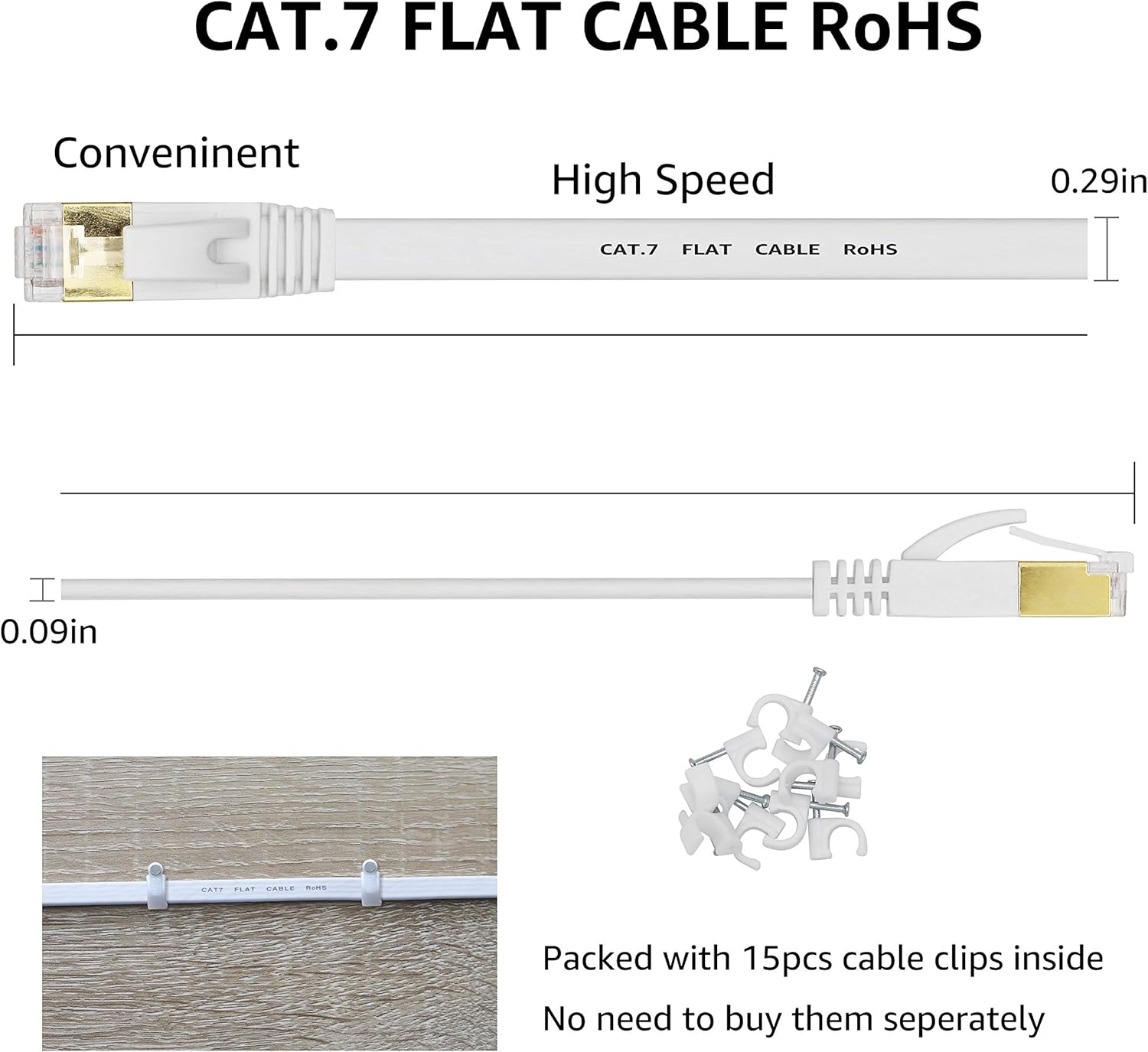 CAT 7 Ethernet Cable 25 Ft White Flat Gigabit High Speed Gigabit Shielded RJ45 LAN Cable: Computers & Accessories