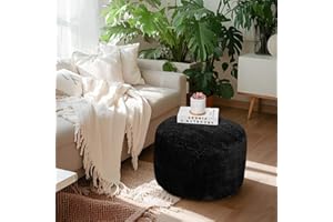 Asuprui Pouf Ottoman Stuffed Pouf Ottoman Foot Rest Stuffed Soft Foot Stool with Filler 20x20x12 Inches Fuzzy Chair Floor Chair Foot Rest with Storage for Living Room Bedroom Black Pouf with Filler