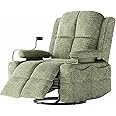MAMAZING Rocking Chair Nursery with Adjustable Armrests, Electric Glider Recliner Nursing Chair for Breastfeeding, Power Swivel Recliner Chairs with USB Port and Storage, FSC Certified (Moss, Fabric)