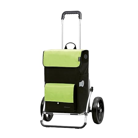 Andersen Einkaufstrolley Royal XXL mit 3-Speichenrad 25 cm und 45 Liter Einkaufstasche Asta schwarz/grün mit Kühlfach, Gestel