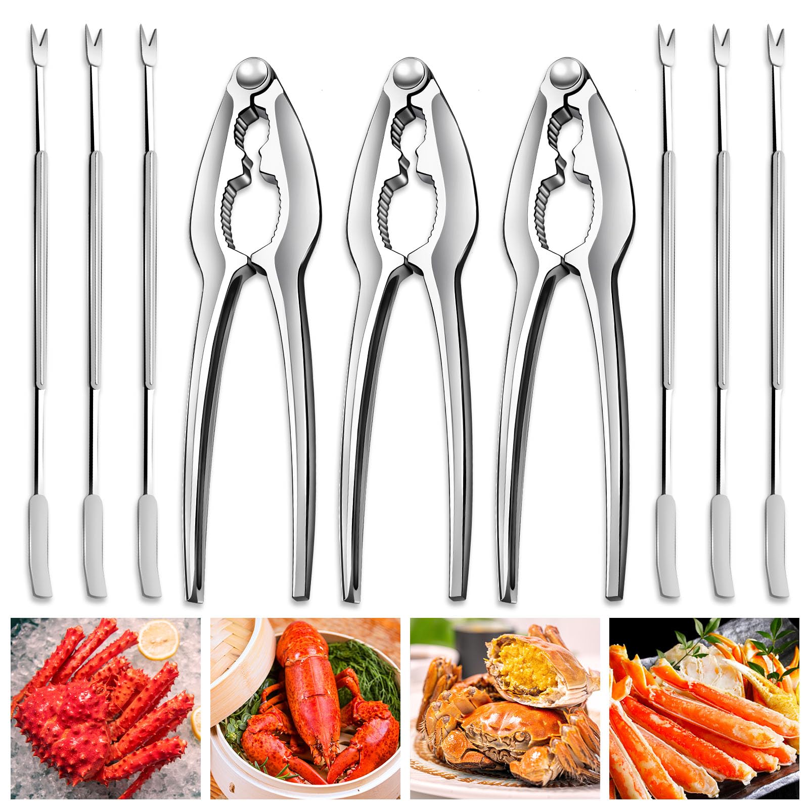 Photo 1 of 9 PCS Lobster Crackers and Picks Set, Stainless Steel Crab Leg Tools, including 3 Lobster Cracker and 6 Forks, Heavy Duty Shellfish Nut Cracker Set, Seafood Tools for King Crab Legs Shellfish Claw