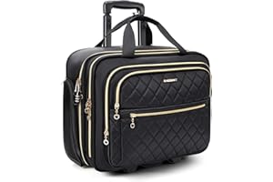 BAGSMART Women's Rolling Laptop Bag for 15.6 Inch Laptop, Underseat Carry-On Luggage with TSA Lock, Wheeled Computer Briefcase for Travel Work Business, Black