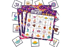 YVAINE Happy Diwali Party Festival of Lights Bingo Game, Deepavali Bingo Cards Mandala Decoration Favors Games for Diwali Diya Party Supplies Family Gathering Classroom Activities,24 Players