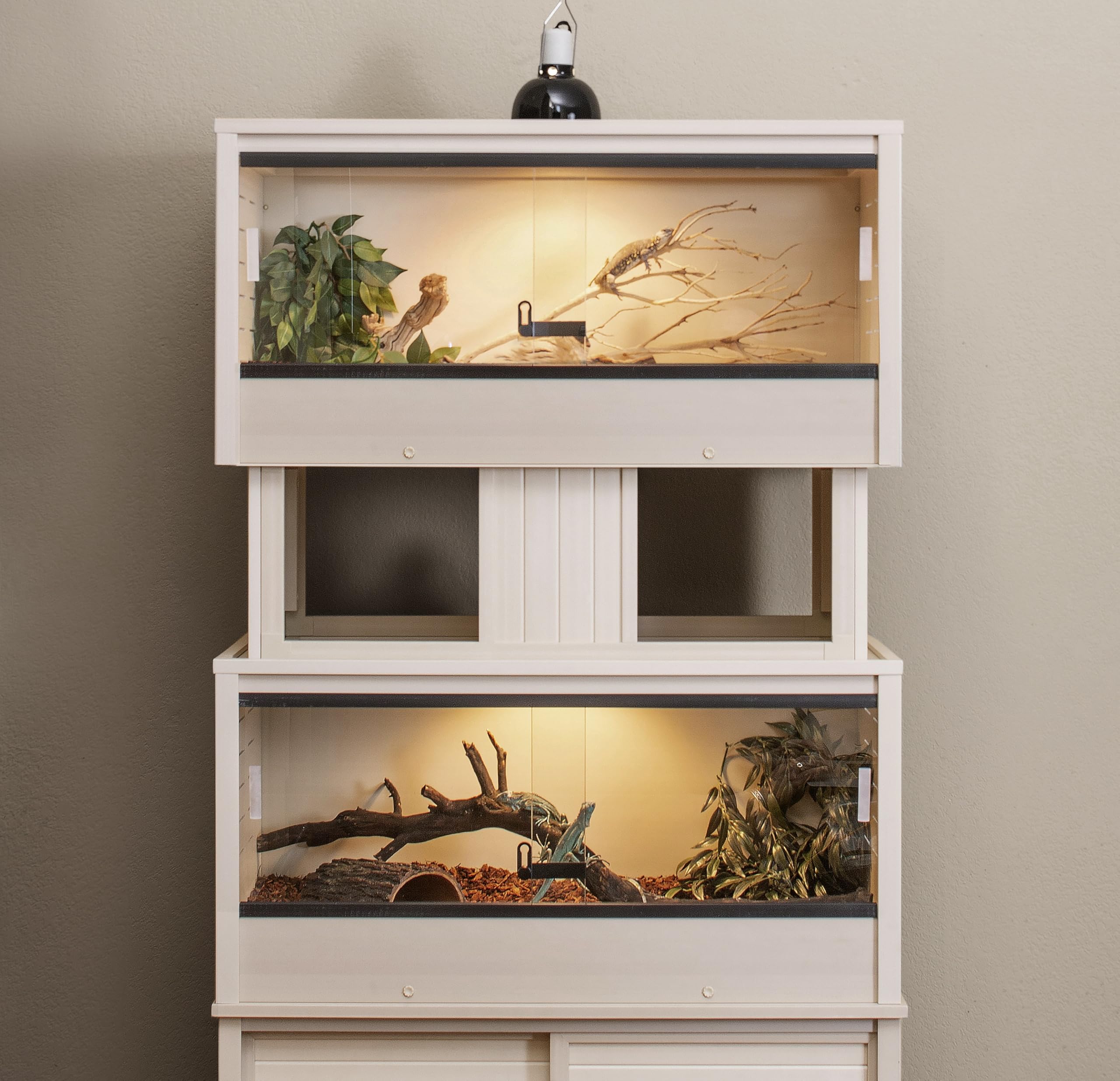 Photo 1 of ***(PARTS ONLY/ MISSING PARTS/ NON FUNCTIONAL)***New Age Pet ECOFLEX Two Medium Reptile Enclosures with Matching Stacker and Cabinet Stand Set in Maple