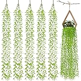 RAINFLOW 5PCS Fake Vines for Bedroom Ivy Vines for Decoration Artificial Hanging Plants Fake Hanging Plant Greenery Backdrop Weeping Willow Tree Vine Garland Green Leaves for Decoration 3.28FT