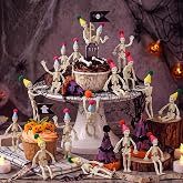 Bucherry 24 Pcs 3 Inch Mini Skeleton Figurines Halloween Cake Decorations | Skeleton Cupcake Toppers, Small Skeletons for Crafts, Halloween Decorations Spooky Party Favors Supplies, Haunted House Prop