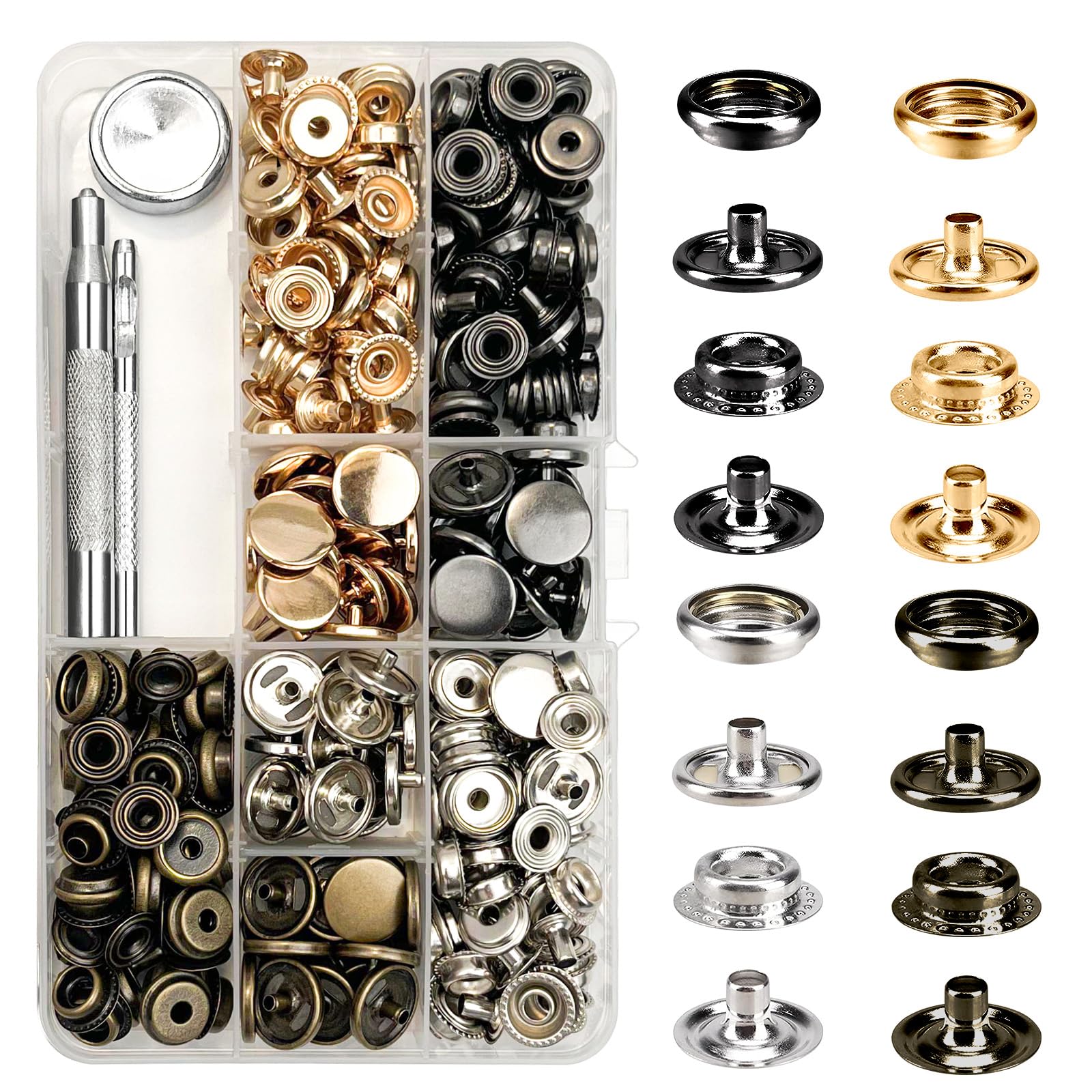 Photo 1 of 320PCS Stainless Steel Snaps, GTAAOY Snap Fasteners Kit, 15mm Heavy Duty Snap Button Press Stud Cap for Clothes Bag Leather Boat Canvas (80SET/4 Color)