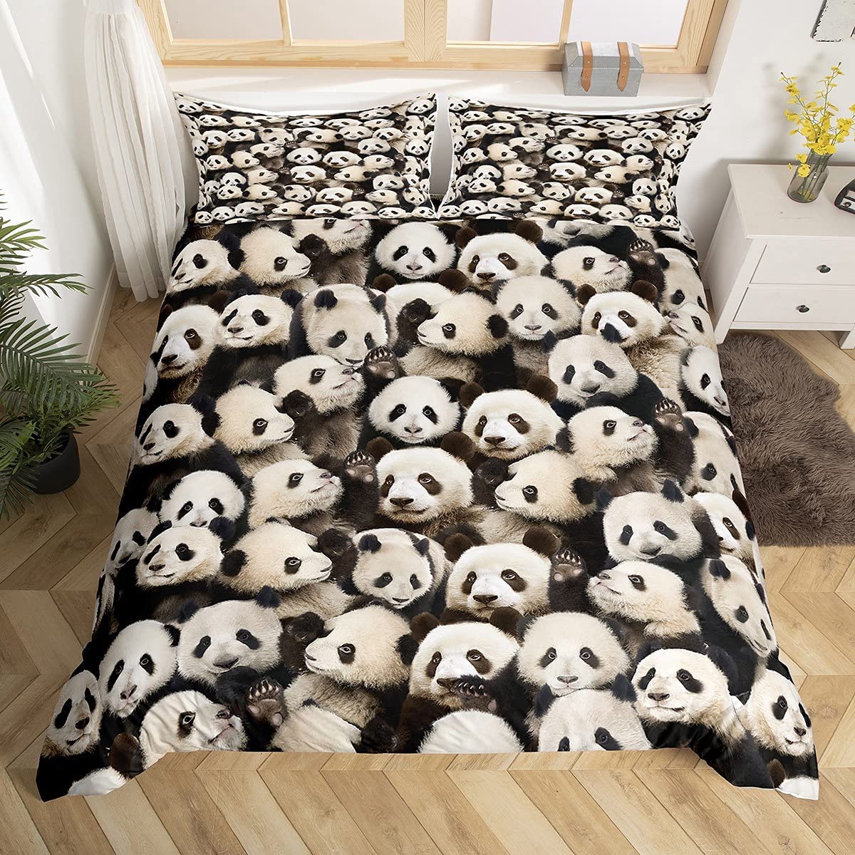 Panda Bedding Set Kids Cute Animal Pandas Comforter Cover Set for Girls Boys 3D Panda Beared Duvet Cover Women Men Lovely Wild Bedding & Linen Bedding & Linen King Size — image 1