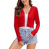 Women's Long Sleeve Cropped Cardigan Sweaters V Neck Solid Button Down Knit Bolero Shrugs
