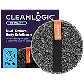 Cleanlogic Detoxify Purifying Charcoal Infused Exfoliating Body Scrubber, Dual-Texture Round Exfoliator Tool for Smooth, Clean Skin, Daily Skincare Routine, 3 Count Value Pack
