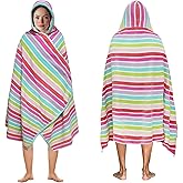 COTTON CRAFT Hooded Beach Towel – Oversized 35 x 70 Towel with Hood for Adults - 100% Cotton Velour Dobby Terry Towel - 450 GSM Pool Bath Wrap - Soft Absorbent Quick Dry – Pink Multi