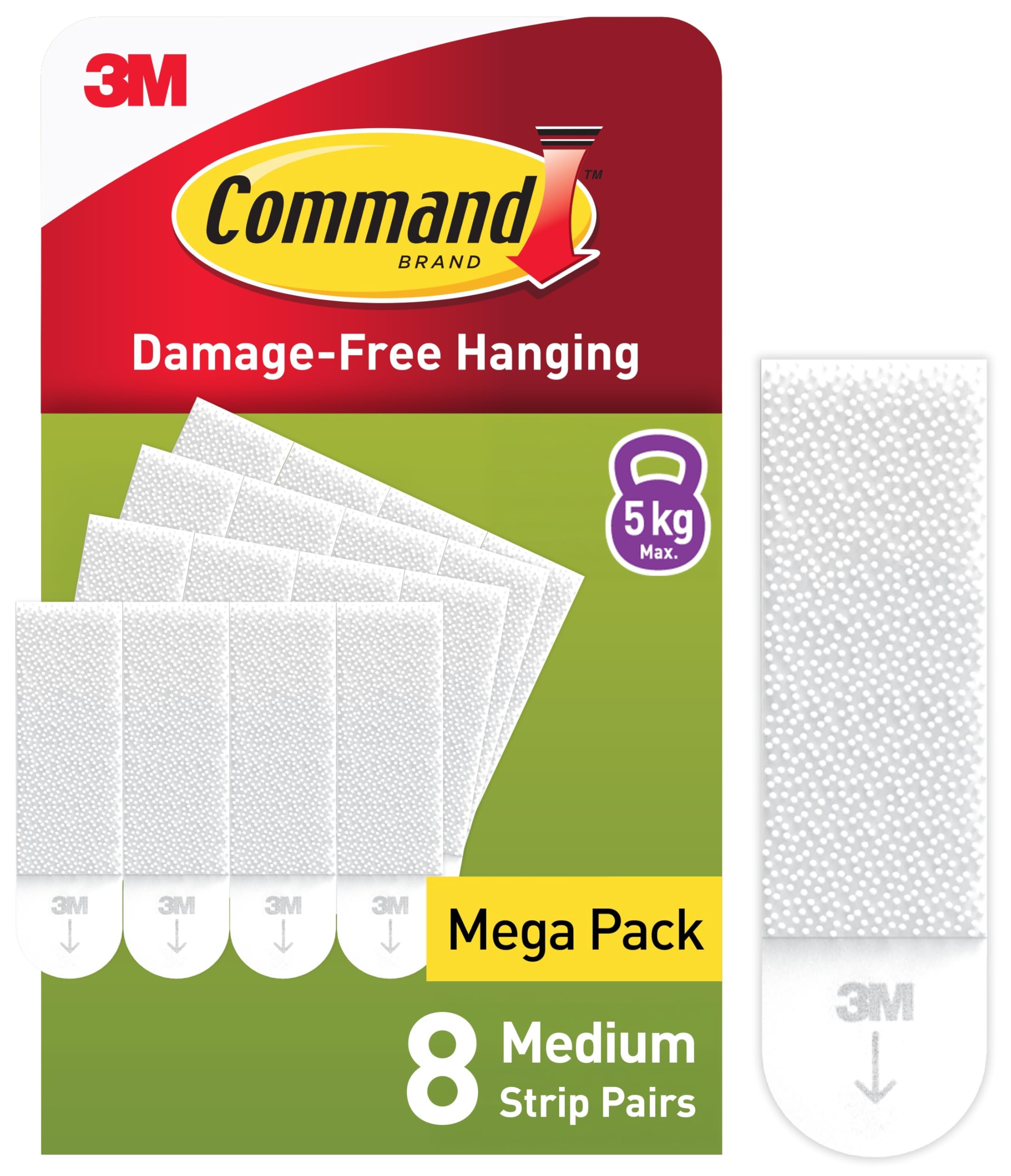 Command Medium Picture Hanging Strips, Value Pack - 8 Pairs (16 Strips) Adhesive Strips, White - for Pictures, Frames, Mirrors, Wall décor - Damage Free Hanging
