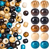 SmallCat 60 Pcs Large Hole Wooden Beads, Vintage Natural Wood Beads for Crafts, 19X15mm Round Wooden Loose Spacer Bead for Garland Necklaces Bracelets Earrings Anklets Pendant DIY Crafts- 6 Colors