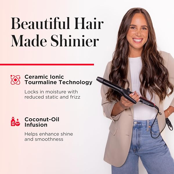 REVLON SMOOTHSTAY 1 INCH CURLING IRON, COCONUT OIL INFUSED CERAMIC CURLING WAND WITH TOURMALINE IONIC TECHNOLOGY, TIGHT BOUNCY CURLS, ENHANCED SHINE, REDUCED FRIZZ
