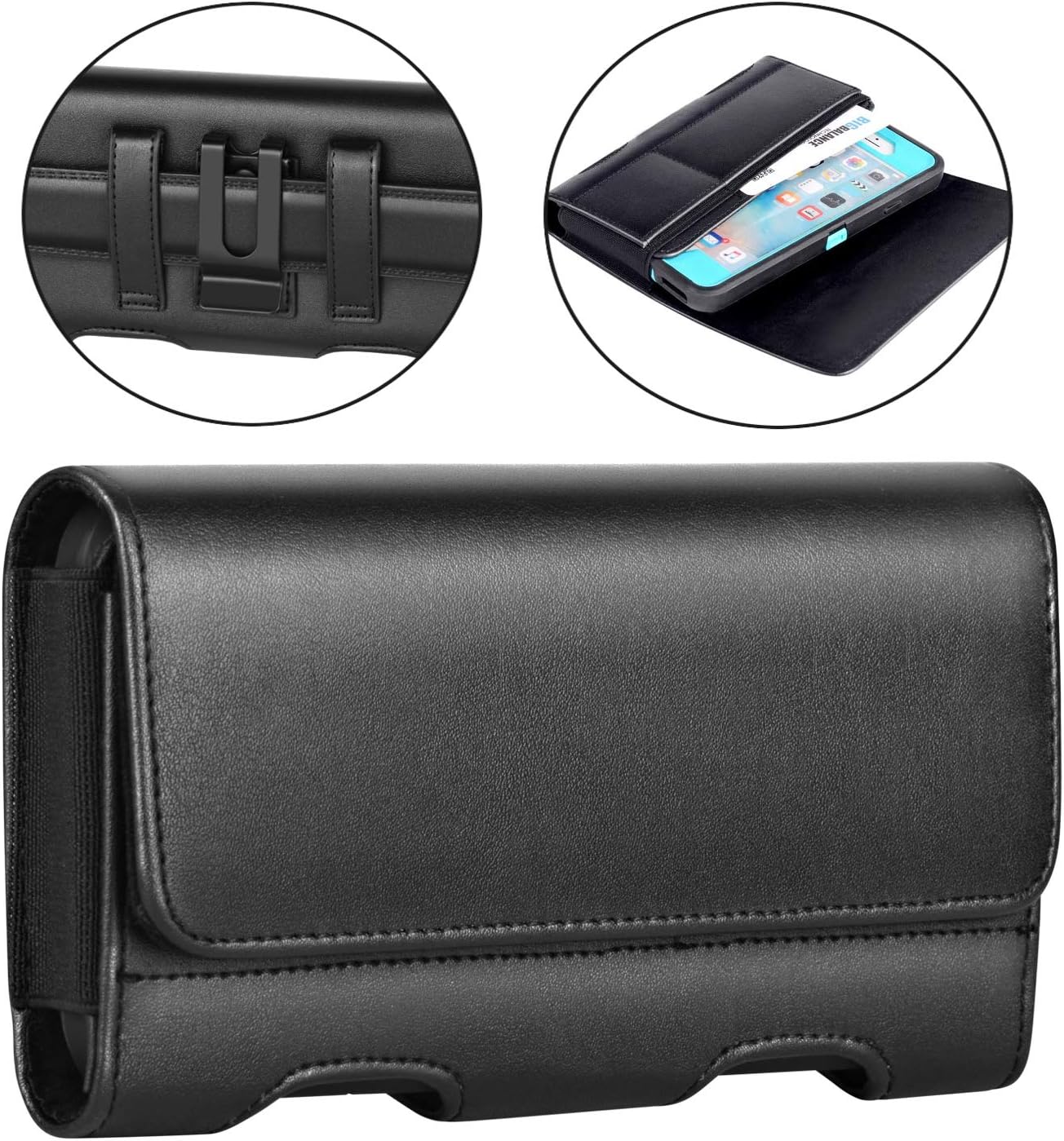 BECPLT iPhone 12 Pro Max 11 Pro Max Holster,iPhone Xs MAX Belt Clip Case Leather Holster Pouch Case with Card Holder for iPhone 8 Plus 7 Plus 6S Plus 6 Plus (Fits w/Otterbox Battery Case On)(Black)