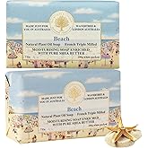 Wavertree & London Beach Scented Natural Soap (2 Bars), 7oz Moisturizing French Triple Milled Soap Bars enriched with shea butter - Pure Plant Based Bath & Body Bars for All Skin Types