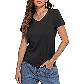 Hilor Women's Plain Cotton T Shirts Short Sleeve V Neck Tee Tops Loose Fit Casual Summer Tops Trendy Outfits 2026
