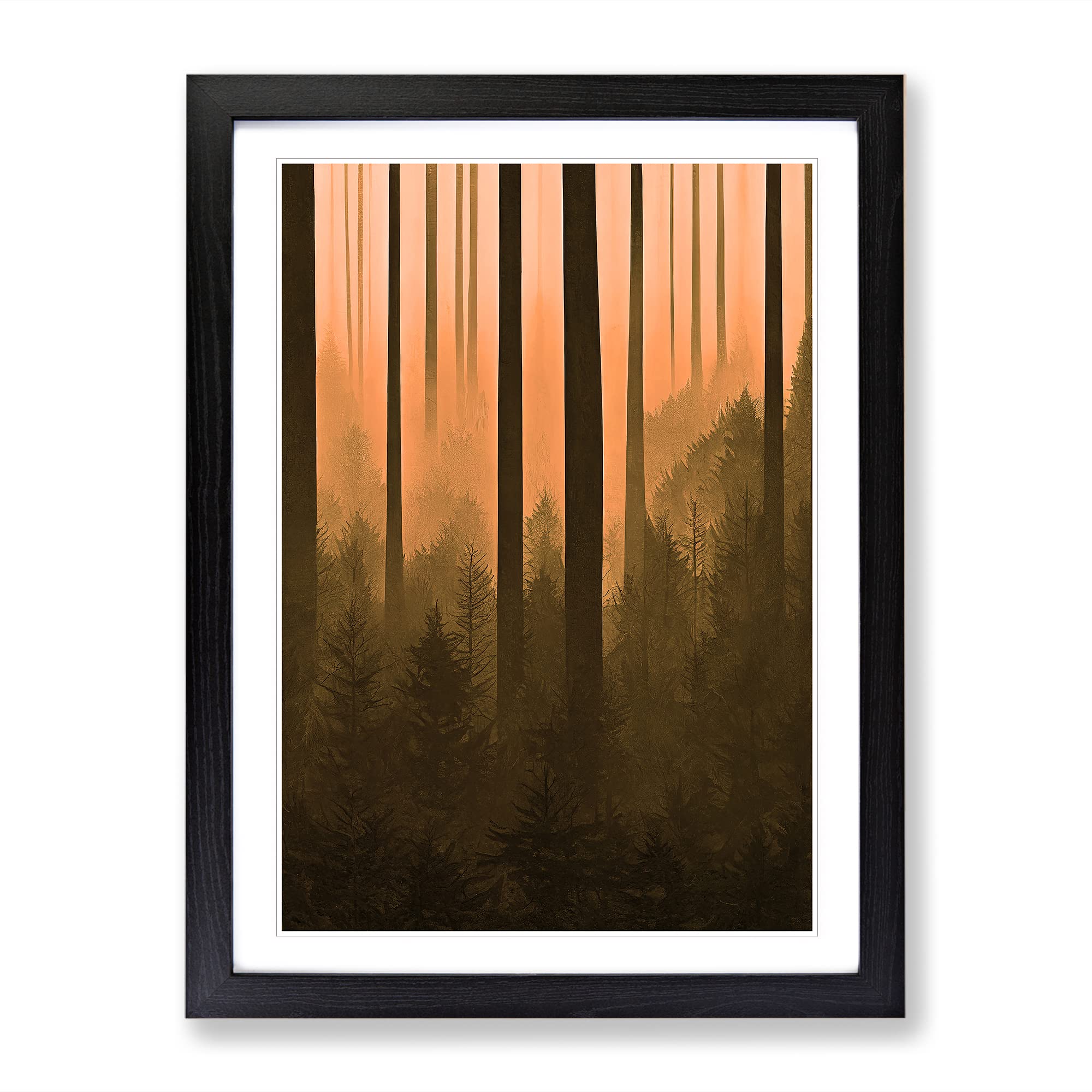 Autumnal Pine Tree Forest Framed Print | A4 Black Framed Wall Art | Ready to Hang | Modern Floral Picture | Living Room Bedroom Lounge Office