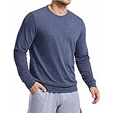 PINSPARK Men's Long Sleeve Shirts Crew Neck T-Shirt Casual Pullover Tees Soft Stretch Basic Tee Shirt with Zipper Pocket