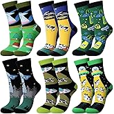 Breathffy 6 Pairs Alien Socks with UFO and Cow Design Adult Crew Socks Christmas Funny Novelty Gifts for Men and Women Family Friends Hide and Seek Father's Day Stuff Gifts
