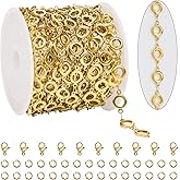 KYUNHOO 13FT/4M Hollow Circle Chains for Jewelry Making Gold Plated Stainless Steel Jewelry Chain Roll with Clasps for Bracelet Necklace DIY