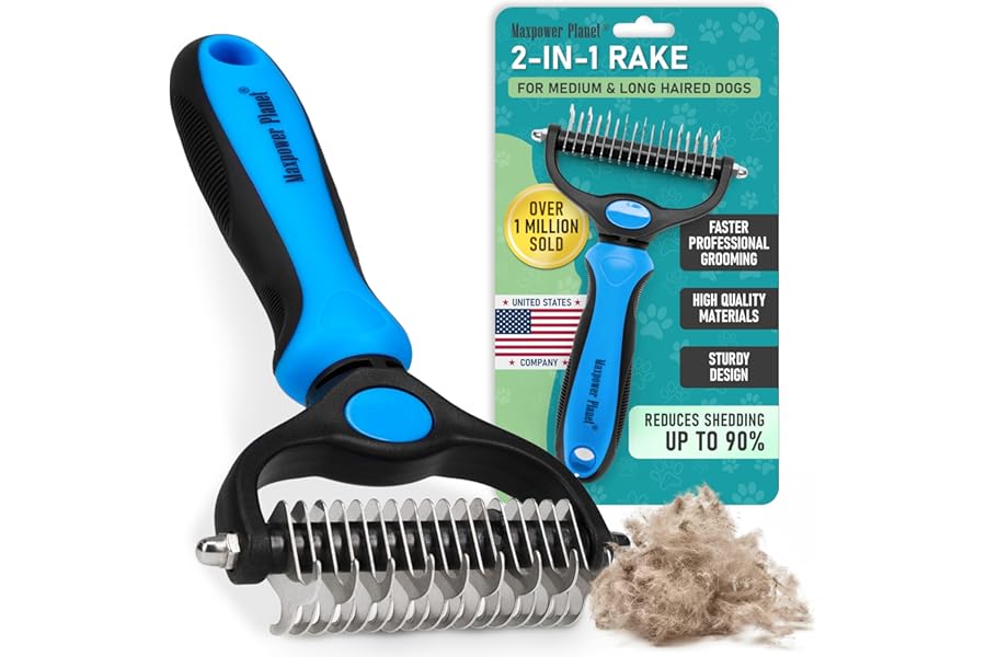 Maxpower Planet Original Pet Grooming Rake - Double-Sided Deshedding Dematting Tool, Undercoat Rake for Dogs & Cats, Extra-Wi