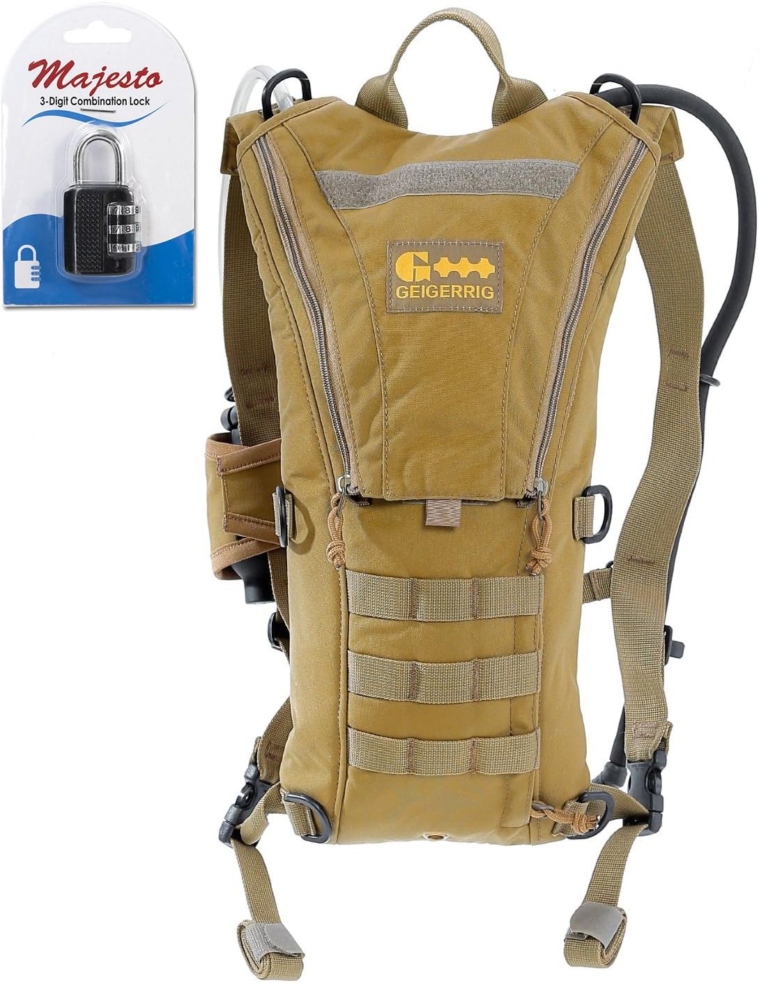 Geigerrig Tactical Rigger Hydration Pack with 70oz Hydration Engine (Bladder) and 3-digit Combination Lock - Bundle
